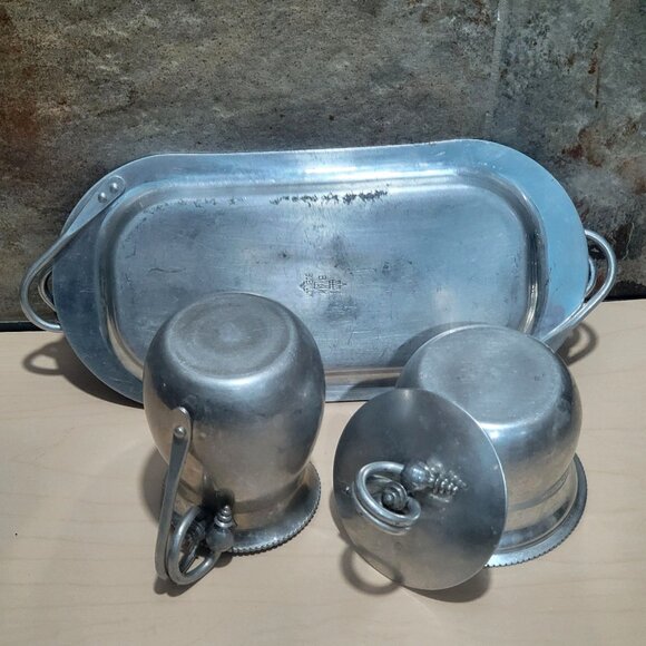 Vintage BW Buenilum Aluminum Sugar Creamer Set with Tray - Picture 3 of 12